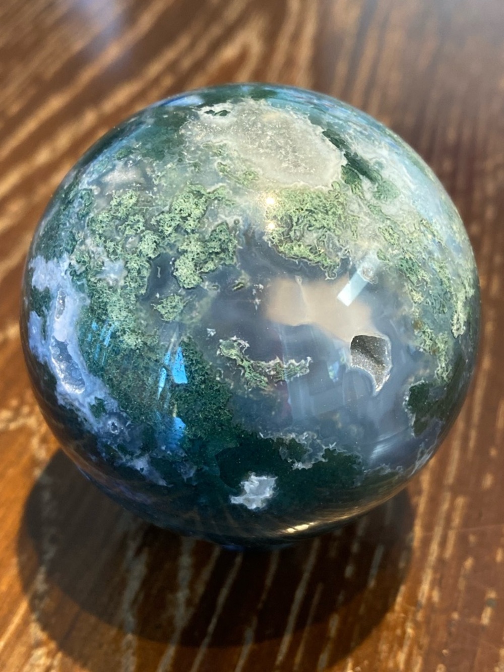 Polished Green Moss Agate Decorative Sphere